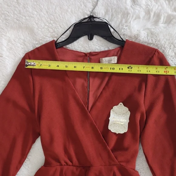 Altar'd State Rust Long Sleeve Peplum Jumpsuit. - Picture 15 of 17